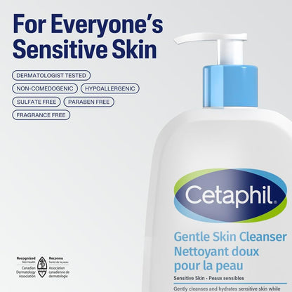Cetaphil Gentle Skin Cleanser (500ml) - Hydrating Face Wash & Body Wash - Ideal for Sensitive, Dry Skin - Non-Irritating, Fragrance-Free and Dermatologist Recommended