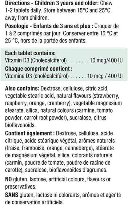 Jamieson 儿童维生素 D 400IU 咀嚼片 100 片和维生素 C 500mg 咀嚼片（白桃口味）120 片