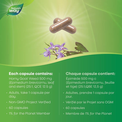 Nature’s Way Horny Goat Weed – Used in Traditional Chinese Medicine to Tonify Kidney Yang, Strengthen Sinew & Bone – Vegetarian, Non-GMO – 60 Capsules