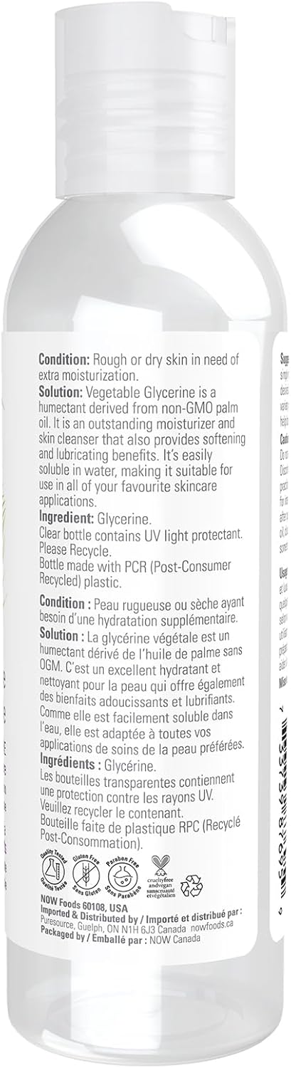 NOW Solutions, Vegetable Glycerin, 100% Pure, Versatile Skin Care, Softening and Moisturizing, 118ml
