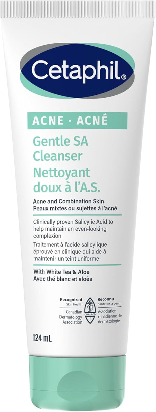 Cetaphil Gentle Salicylic Acid Cleanser | Clinically Proven For Sensitive, Acne Prone Skin | Reduces the Appearance of Pores | Fragrance Free | Paraben-Free | Dermatologist Recommended | 124ml