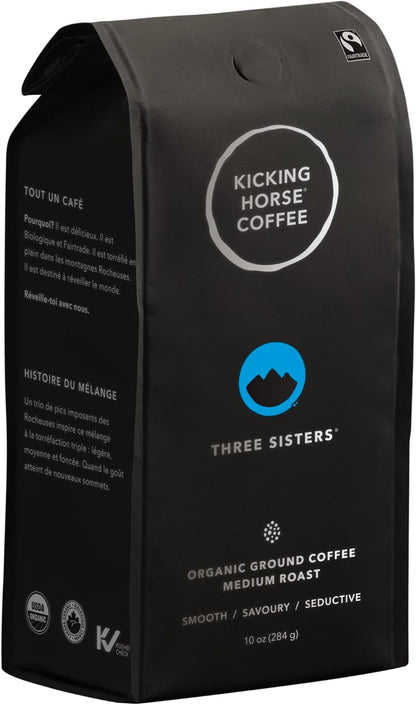 Kicking Horse Coffee - Three Sisters Blend；研磨 100% 阿拉比卡咖啡；中度烘焙；全有機和公平貿易；284 克 & Grizzly Claw Blend，研磨 100% 阿拉比卡咖啡