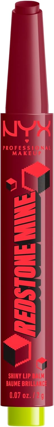 NYX 專業彩妝 A Minecraft Movie Fat Oil Slick Click，12 小時保濕，注入滋養油，高光澤效果，潤唇膏，顏色：Redstone Mine（紅色）