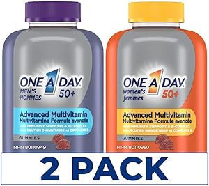 One A Day for Women and Men 50 Plus Multivitamin Gummies- Advanced Multivitamin Gummy with Brain Function & Immunity Support, Formulated with Vitamins & Minerals for Women and Men 50+ (2 Pack Bundle, 260 Count Total)