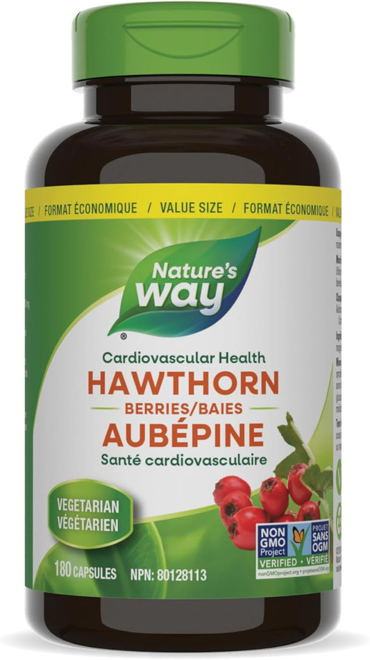 Nature's Way Hawthorn Berries – Cardiovascular Health Support – Heart Health - Premium Herbal Supplement - 180 Vegetarian Capsules, Value Size