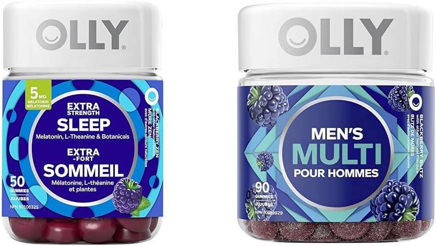OLLY 强效睡眠软糖补充剂助眠黑莓禅混合褪黑激素和男士多种软糖补充剂，不含人工香料和色素