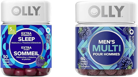 OLLY 强效睡眠软糖补充剂助眠黑莓禅混合褪黑激素和男士多种软糖补充剂，不含人工香料和色素