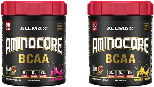 Allmax Aminocore 粉红柠檬水 945 克 & 营养 - Aminocore BCAA - 8 克 BCAA - 100% 纯支链氨基酸 - 无麸质 - 菠萝芒果味 - 945 克