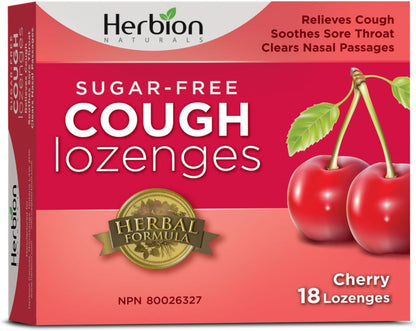Herbion Naturals 无糖止咳润喉糖，天然樱桃味，18 粒润喉糖 - 缓解咳嗽和鼻塞；舒缓咽喉痛；适用于成人和 12 岁及以上儿童