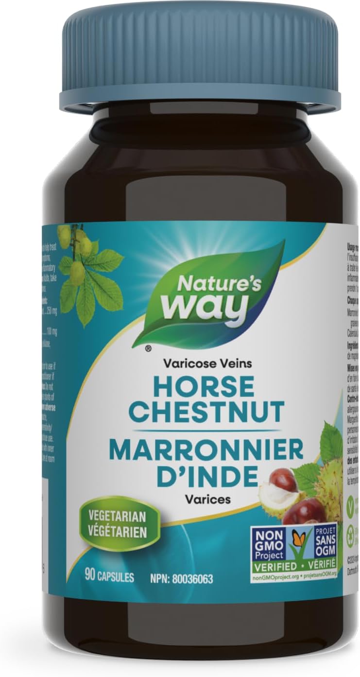 Nature’s Way 七叶树 – 有助于治疗静脉曲张和缓解消化系统炎症 – 七叶树种子和金盏花 - 90 粒素食胶囊