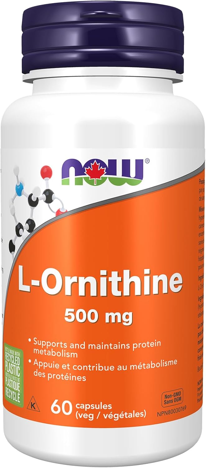 NOW Supplements，L-鳥氨酸 500 毫克，蛋白質代謝支持，非基因改造，60 粒植物膠囊