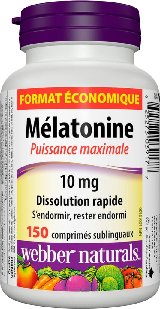 Webber Naturals Melatonin 10 mg Maximum Strength, 150 Quick Dissolve Tablets, For Sleep Support, Vegetarian