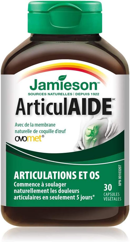 Jamieson 关节舒缓胶囊，天然蛋壳膜，经临床研究成分，含维生素 D。支持骨骼健康、僵硬，并在 5 天内缓解关节疼痛，非转基因，无麸质，30 粒，加拿大制造
