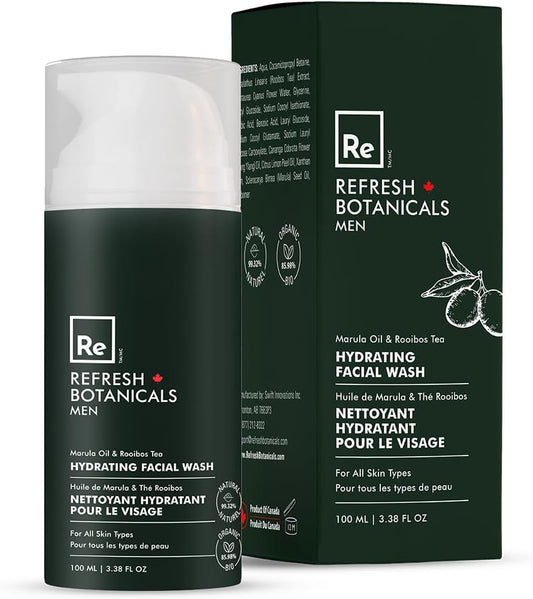 Refresh Botanicals Hydrating Facial Wash for Men | Gentle Daily Face Wash for All Skin Types | Facial Cleanser Infused with Marula Oil & Rooibos Tea | Soft, Smooth & Hydrating Skin Whole Day | 3.38 Oz
