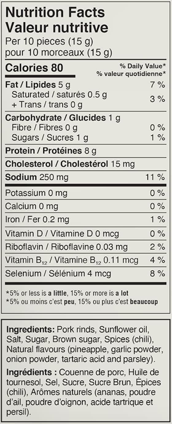 南方食譜小批量豬皮 | 菠蘿安喬辣椒炸豬皮 | 生酮友好、無麩質、低碳水化合物食品 | 每份含 7 克膠原蛋白 | 高蛋白 | 85 克/袋，菠蘿安喬辣椒