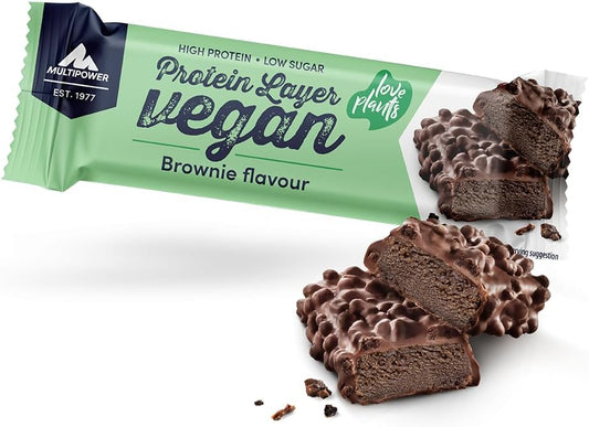 Multipower Vegan Protein Layer Bar - Brownie Flavor - Plant-Based High-Protein Snack - 55g Bars (15 Pack)
