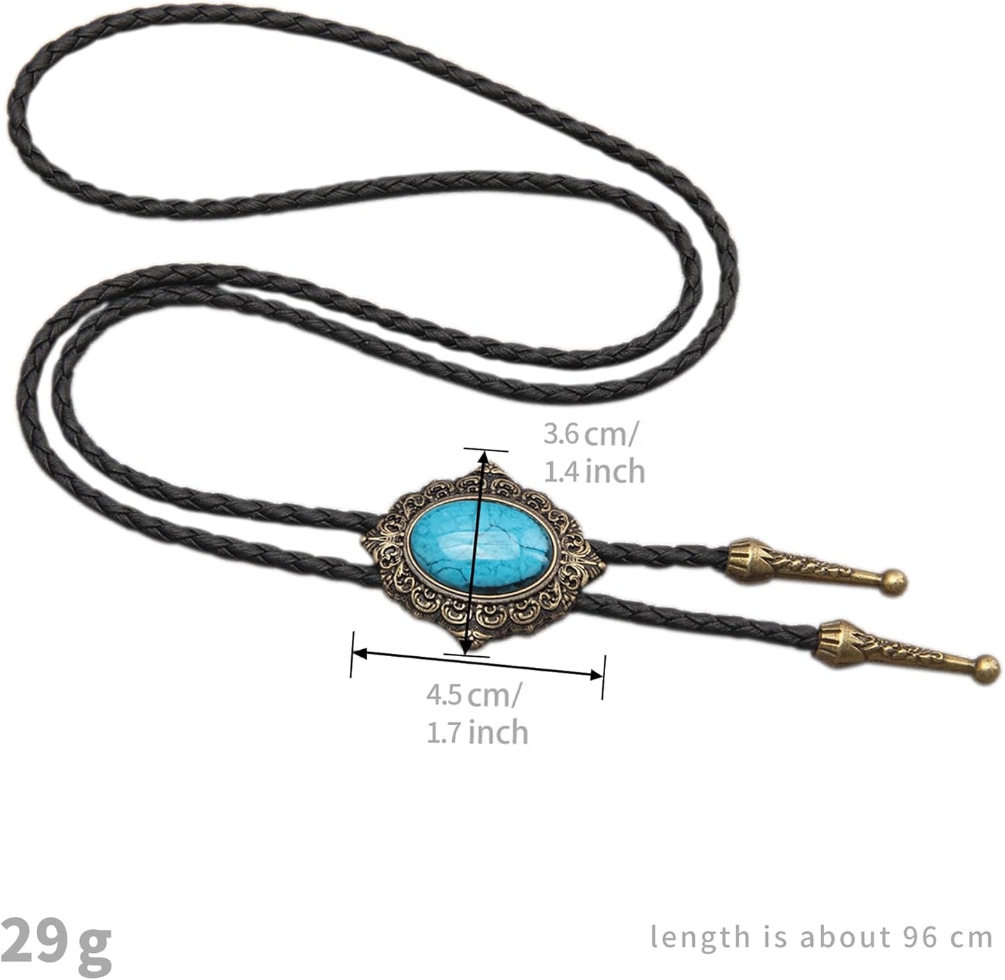 Joxevyia - 绿松石男士波洛领带西部牛仔领带男女通用配饰伴郎礼物，Jbl007-turquoise-gold，Único