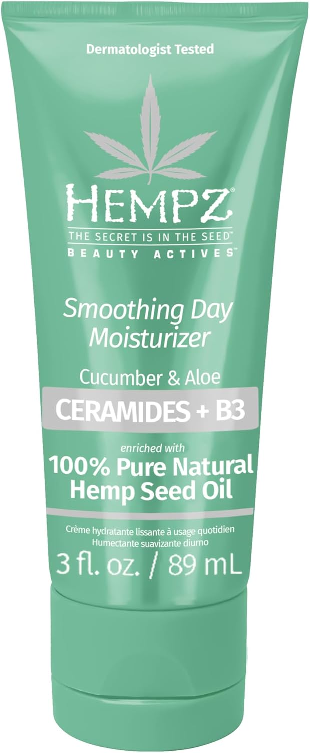 Hempz Cucumber & Aloe Smoothing Day Moisturizer - Hydrating Daily Cream Rich with Minerals, Vitamin C, & Hempseed Oil to Hydrate & Repair Extremely Dry or Sensitive Skin, for Face & Body, 3 Oz