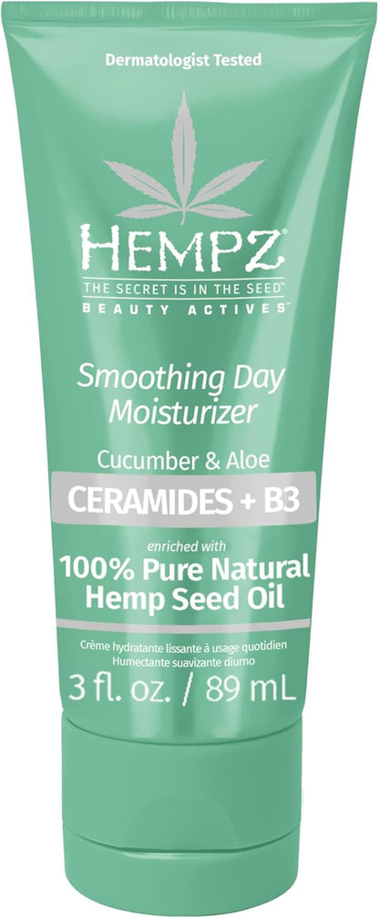 Hempz Cucumber & Aloe Smoothing Day Moisturizer - Hydrating Daily Cream Rich with Minerals, Vitamin C, & Hempseed Oil to Hydrate & Repair Extremely Dry or Sensitive Skin, for Face & Body, 3 Oz