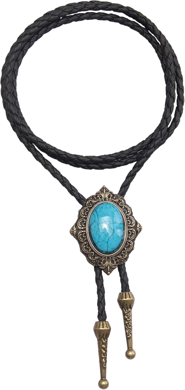 Joxevyia - 绿松石男士波洛领带西部牛仔领带男女通用配饰伴郎礼物，Jbl007-turquoise-gold，Único