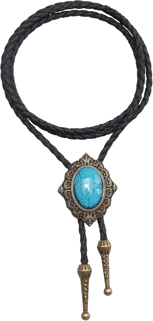 Joxevyia - 綠松石男士波洛領帶西部牛仔領帶男女通用配件伴郎禮物，Jbl007-turquoise-gold，Único