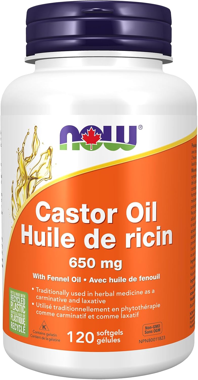 NOW Supplements, 蓖麻油 650 毫克，含茴香油，天然瀉藥*軟膠囊，120 粒