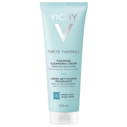 Vichy Foaming Face Cleanser, Pureté Thermale Hydrating Foaming Cream Face Wash & Makeup Remover for Normal Skin, with Vitmain B5, Hypoallergenic, Paraben-Free, 125mL