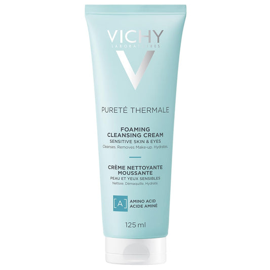 Vichy Foaming Face Cleanser, Pureté Thermale Hydrating Foaming Cream Face Wash & Makeup Remover for Normal Skin, with Vitmain B5, Hypoallergenic, Paraben-Free, 125mL