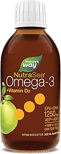 Nature's Way NutraSea+D，Omega 3 + 维生素 D 补充剂，苹果脆，200 毫升液体