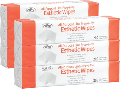 ForPro All-Purpose Lint-Free 4-Ply Esthetic Wipes, for Salon and Spa Use, Soft, Strong and Durable, Latex-Free, Medical-Grade Fibers, 2” x 2”, 200-Count (Pack of 6)