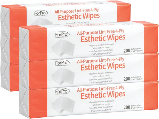 ForPro All-Purpose Lint-Free 4-Ply Esthetic Wipes, for Salon and Spa Use, Soft, Strong and Durable, Latex-Free, Medical-Grade Fibers, 2” x 2”, 200-Count (Pack of 6)