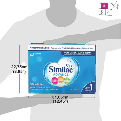 Similac Advance 1 段非转基因婴儿配方奶粉，浓缩液，385 毫升，0+ 个月，蓝色，12 支装