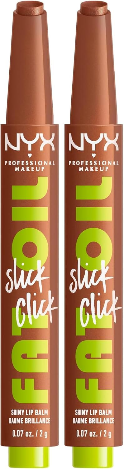 NYX Professional Makeup Fat Oil Slick Click, Lip Balm, 12 HR Hydration, Infused With Nourishing Oils, High Shine Finish, Buildable Colour, Shade: Feedworthy (Golden Bronze)