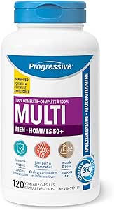 Progressive Advanced 複合維生素，適合 50 歲以上男性，含瑪卡、薑黃、假馬齒莧萃取物和輔酶 Q10。有助於增強免疫力、改善關節健康、促進心臟健康並緩解炎症，100% 完整配方，加拿大製造，120 粒裝