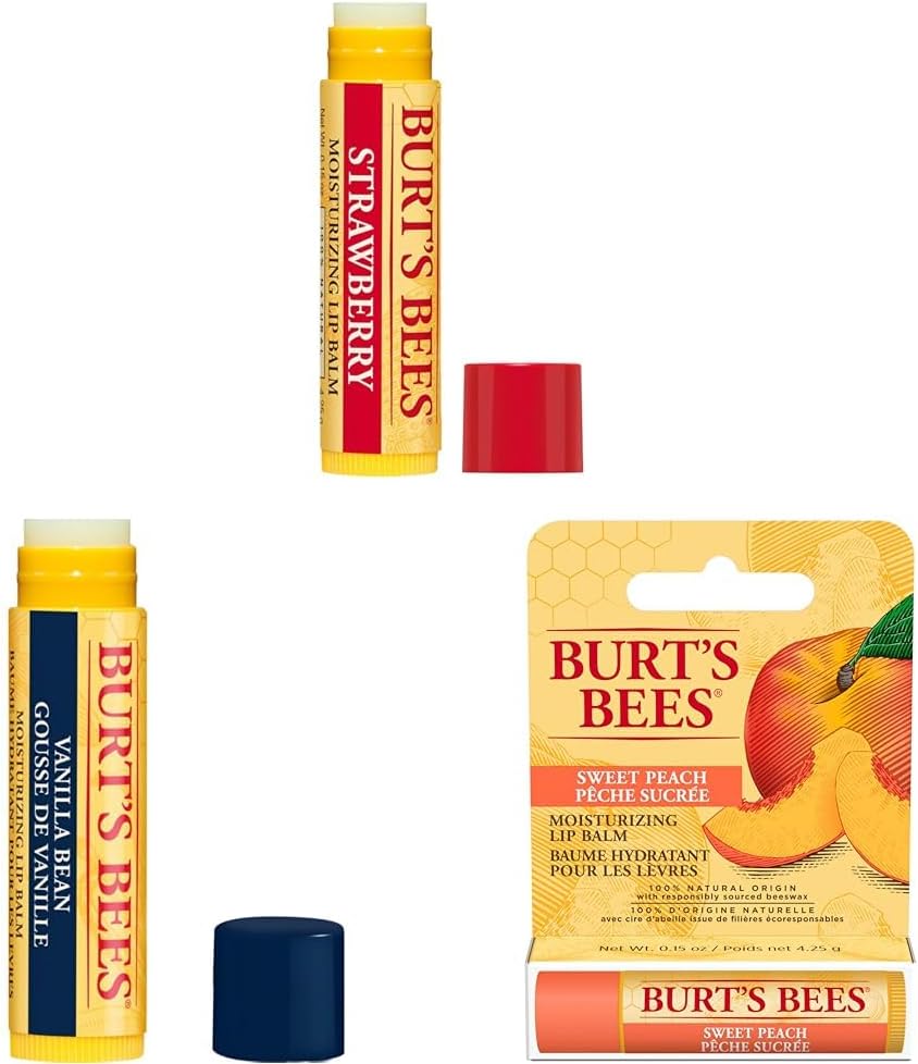 Burt's Bees 天然保濕單支潤唇膏 香草豆 + 甜桃 + 草莓 | 甜三重奏