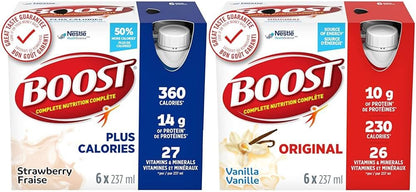 BOOST PLUS 全营养饮料，草莓味，24 x 237 毫升 & 原味代餐饮料，香草味，24 x 237 毫升 - 包装可能有所不同