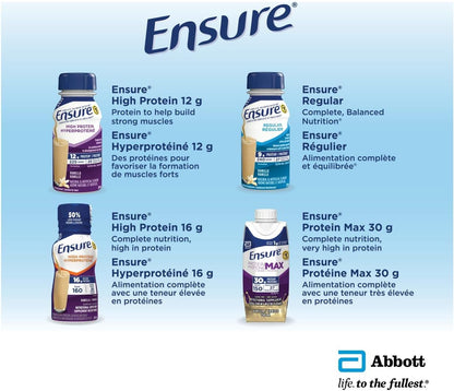 Ensure 高蛋白 16 克，营养补充剂蛋白奶昔，即饮，巧克力味，6 x 235 毫升瓶装