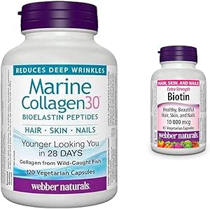 Webber Naturals Collagen30 Marine Bioelastin Peptides + Webber Naturals Biotin 10,000 mcg Extra Strength