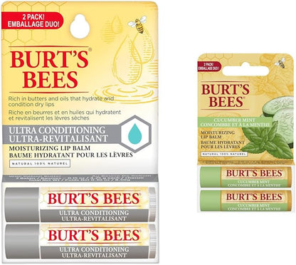 Burt's Bees 小蜜蜂 補水保濕潤唇膏組合 | 100% 天然唇部護理 - 4 支