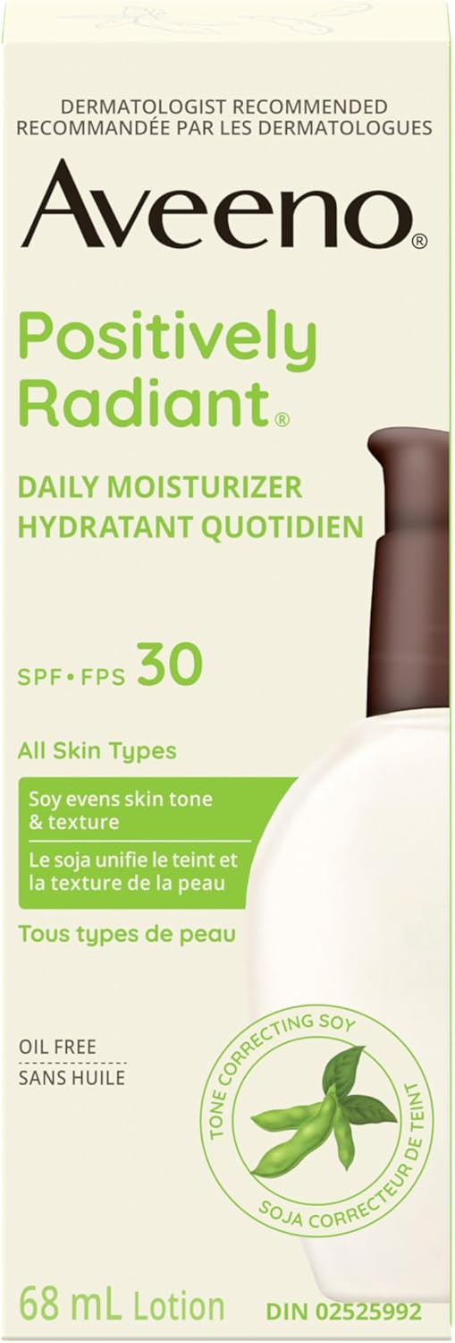 Aveeno Positively Radiant 每日保湿霜 SPF30，防晒霜，面霜，低过敏性，防晒，68 毫升