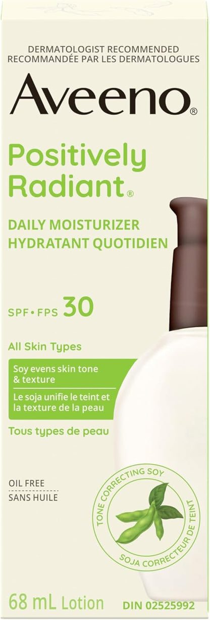 Aveeno Positively Radiant 每日保湿霜 SPF30，防晒霜，面霜，低过敏性，防晒，68 毫升