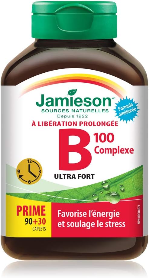 Jamieson 奶蓟草 4,500 毫克 60+30 粒胶囊和 B100 复合物超强效定时释放 - 加量装，非转基因，无麸质，黄色，120 粒（1 包）- 包装可能有所不同