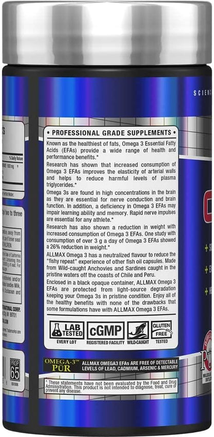 ALLMAX Nutrition Omega 3 超纯冷水鱼油浓缩物，180 粒软胶囊