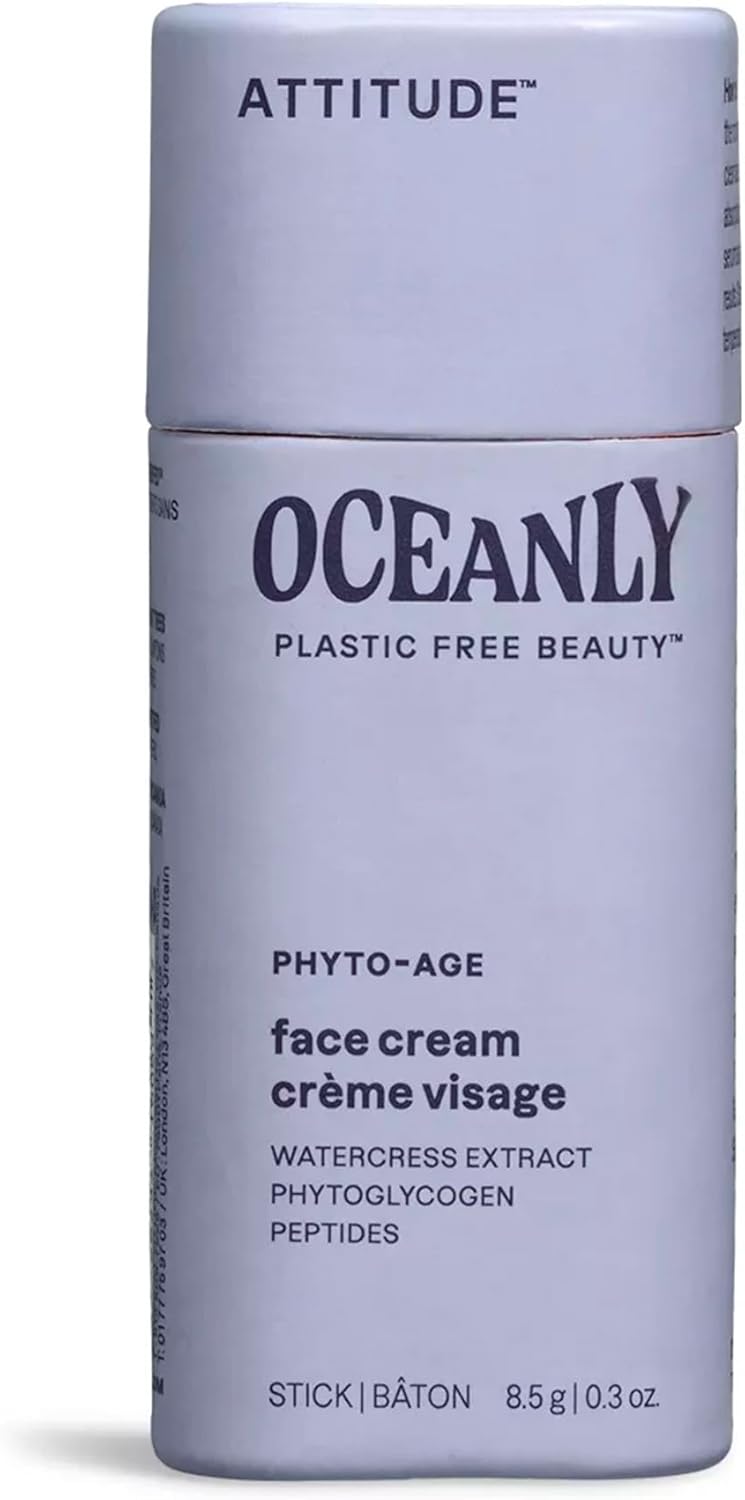 ATTITUDE Oceanly 面霜棒，加拿大制造，经 EWG 认证，不​​含塑料，植物和矿物质成分，纯素美容产品，PHYTO AGE，无香型，8.5 克