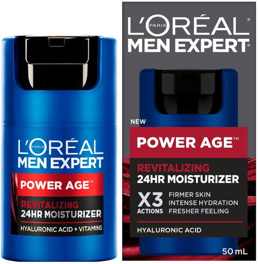 L’Oréal Paris Men Expert Face Cream Men with Hyaluronic Acid and Vitamins, Fights Signs of Aging, Power Age, Packaging May Vary, 50 mL