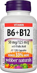 Webber Naturals 維生素 B6 + B12 含葉酸，120 顆膠囊