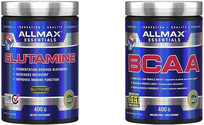 ALLMAX Nutrition - 谷氨酰胺粉 - 100% 医药级 - 400 克 & BCAA 2:1:1-100% 纯医药级 - 微粉化支链氨基酸 - 无麸质，400 克