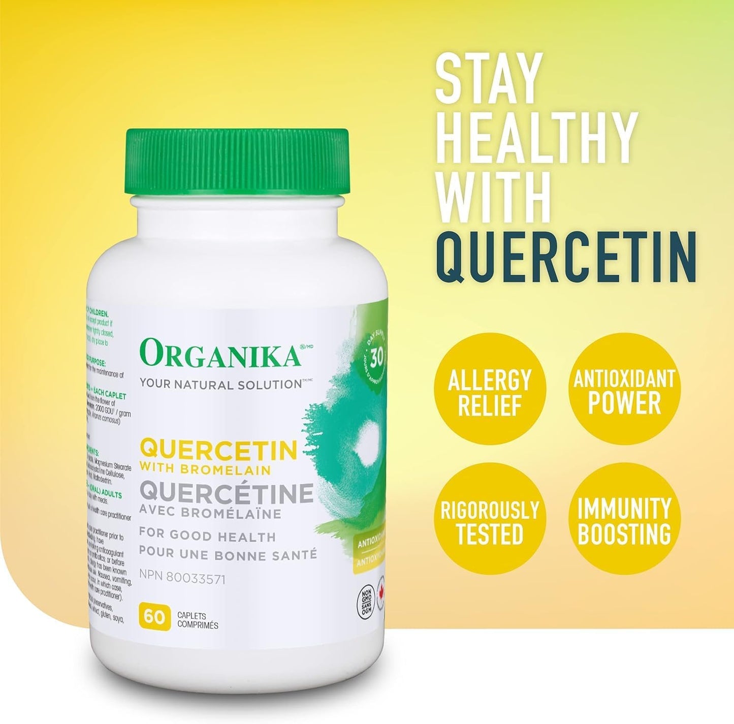 Organika 加拿大製造槲皮素與鳳梨蛋白酶 - 高可用性，支持免疫系統，支持過敏和發炎 - 60 片