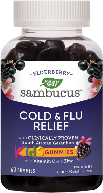 Nature's Way 接骨木免疫感冒和流感护理接骨木软糖和接骨木感冒和流感缓解接骨木儿童软糖