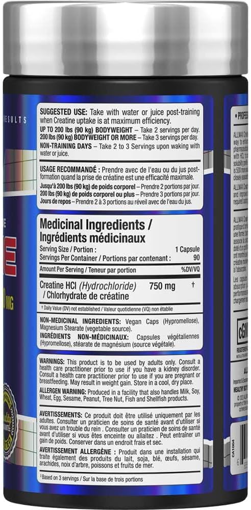 ALLMAX Essentials 肌酸盐酸盐胶囊，750 毫克，90 粒